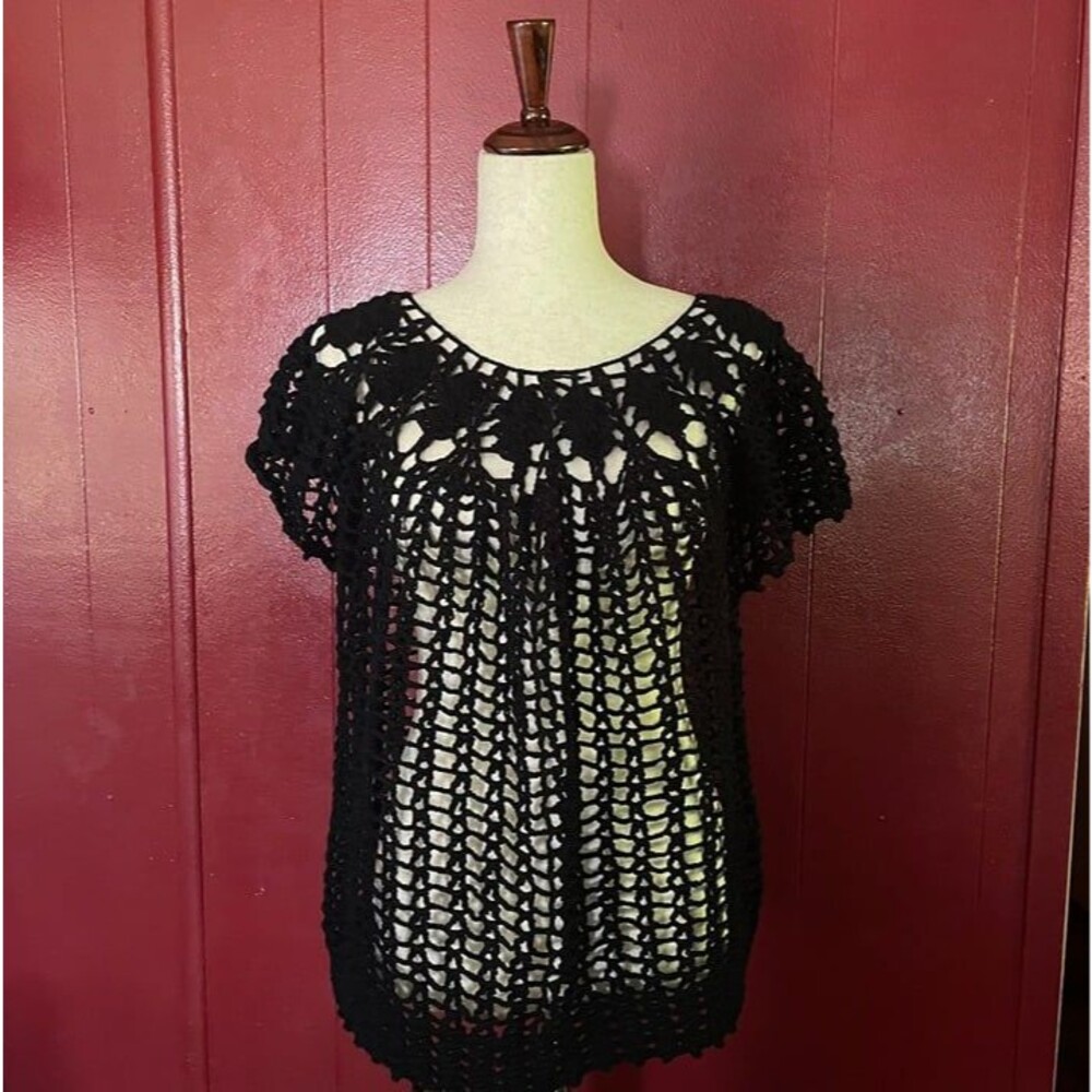 Handmade black crochet shawl Capelet poncho